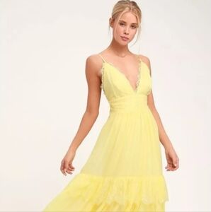 Lulu's Pale Yellow Chiffon Maxi Dress